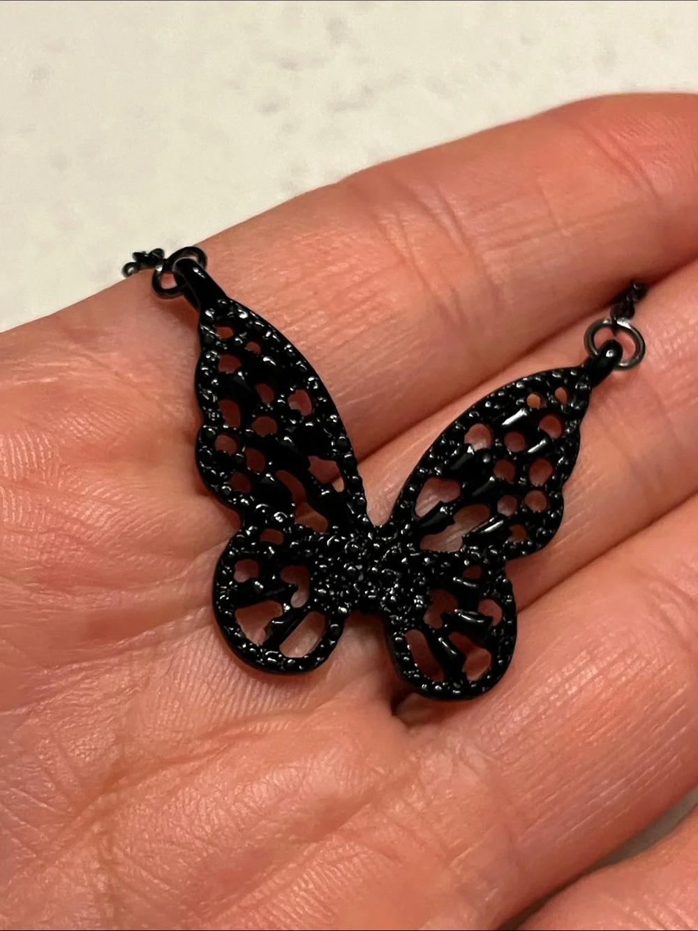 Goth Style Black Crystal Hollow Butterfly Necklace